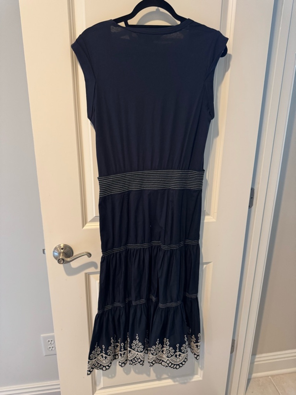 Veronica Beard Navy Blue & White Eyelet Sleeveless Amaia Midi Dress | S - Picture 7 of 7
